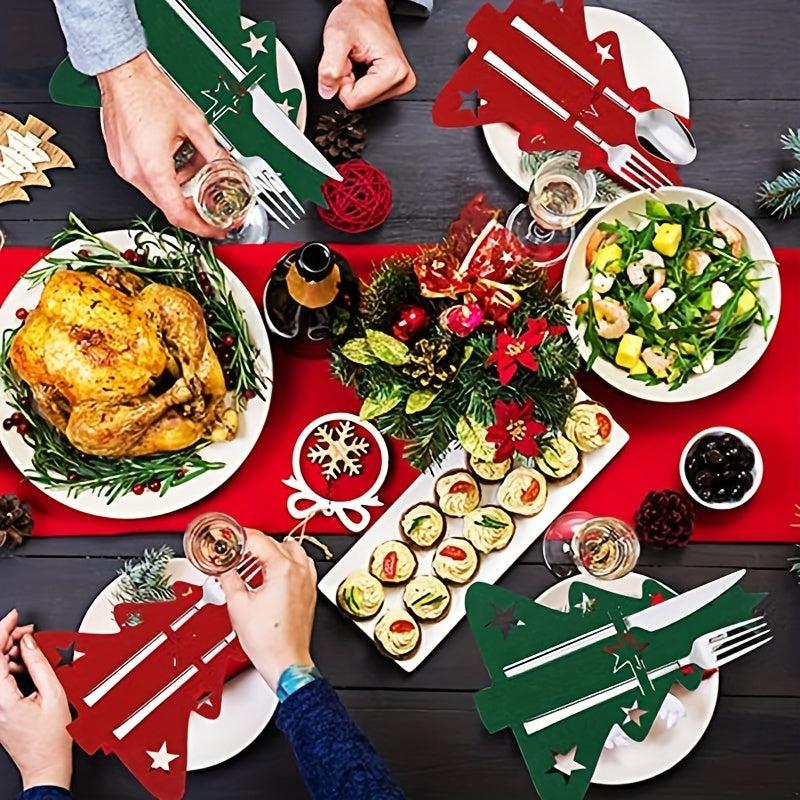 12pcs Christmas Tree Cutlery Holder Felt Fork Spoon Bags