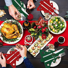 12pcs Christmas Tree Cutlery Holder Felt Fork Spoon Bags