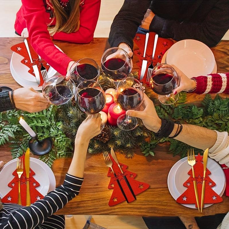 12pcs Christmas Tree Cutlery Holder Felt Fork Spoon Bags