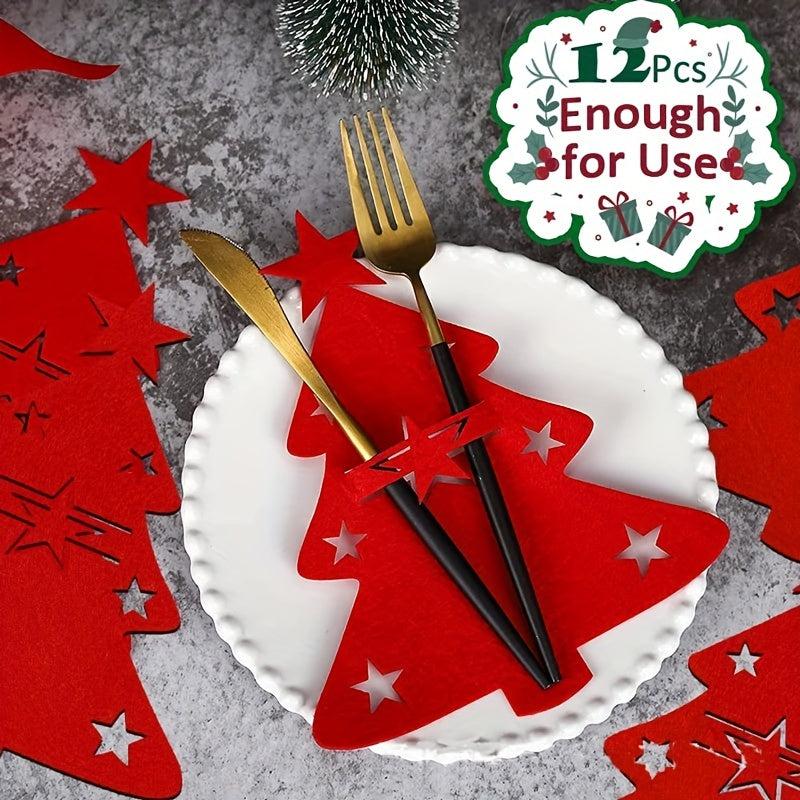 12pcs Christmas Tree Cutlery Holder Felt Fork Spoon Bags
