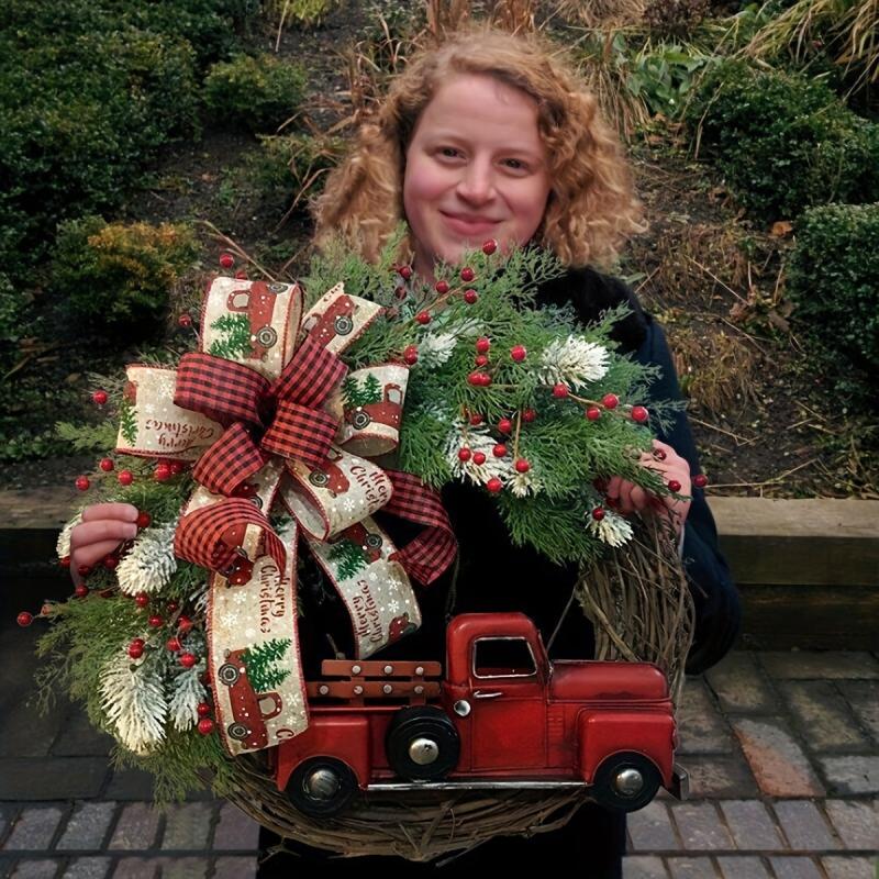 Christmas Wreath Red Truck Decoration Rattan Circle Large Door Front Wreath