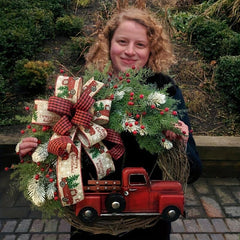 Christmas Wreath Red Truck Decoration Rattan Circle Large Door Front Wreath