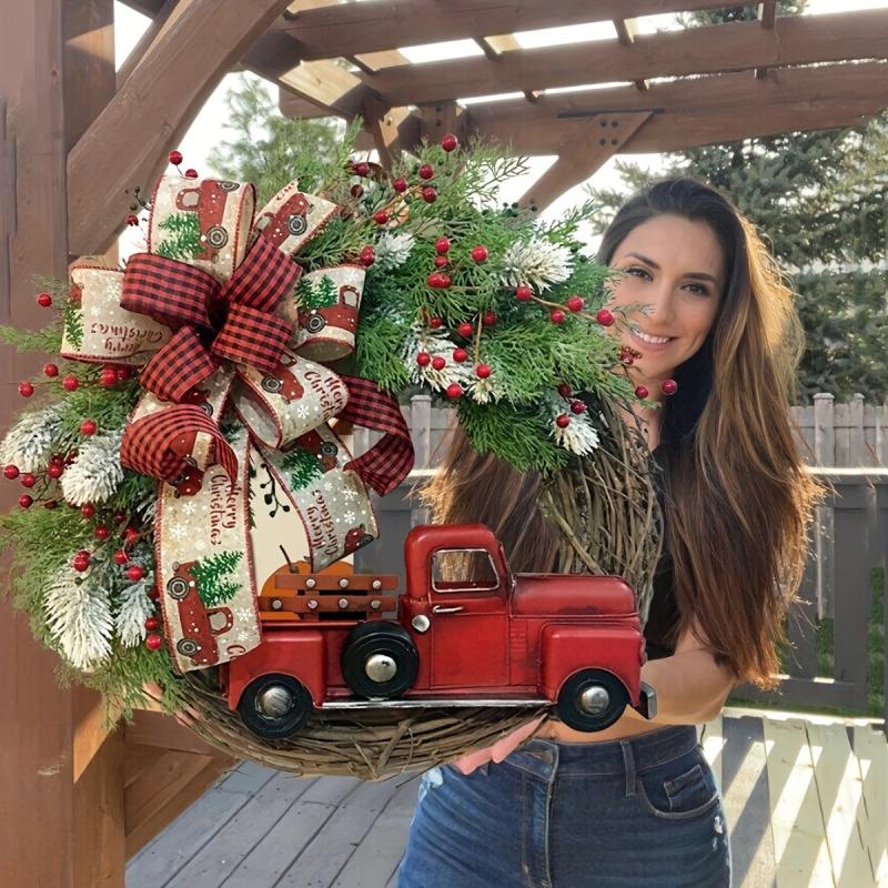 Christmas Wreath Red Truck Decoration Rattan Circle Large Door Front Wreath