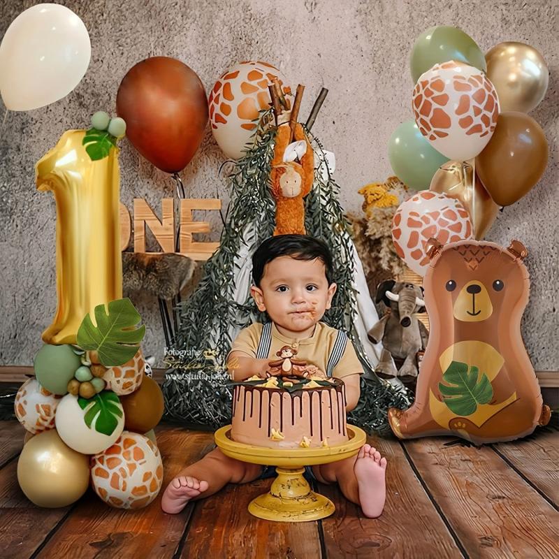 54pcs Wild One Birthday Decorations Boy Girl Safari Jungle Party Balloons