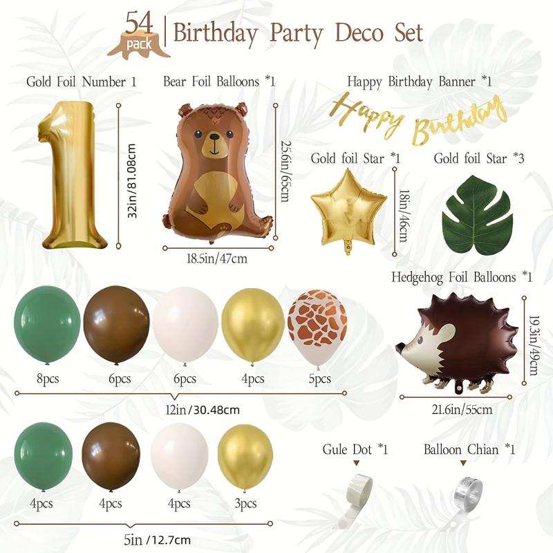 54pcs Wild One Birthday Decorations Boy Girl Safari Jungle Party Balloons