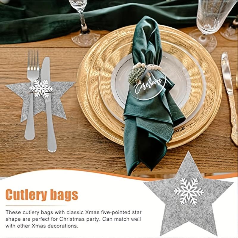4pcs Christmas Tableware Holder Star Silverware Pockets