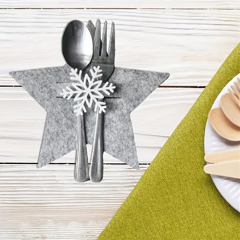 4pcs Christmas Tableware Holder Star Silverware Pockets