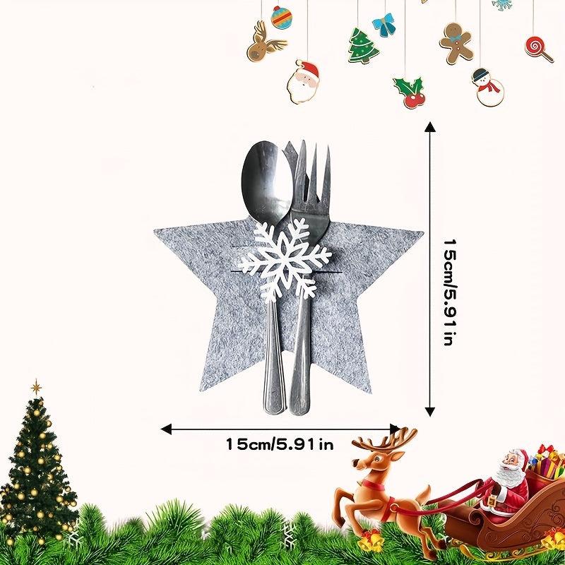 4pcs Christmas Tableware Holder Star Silverware Pockets