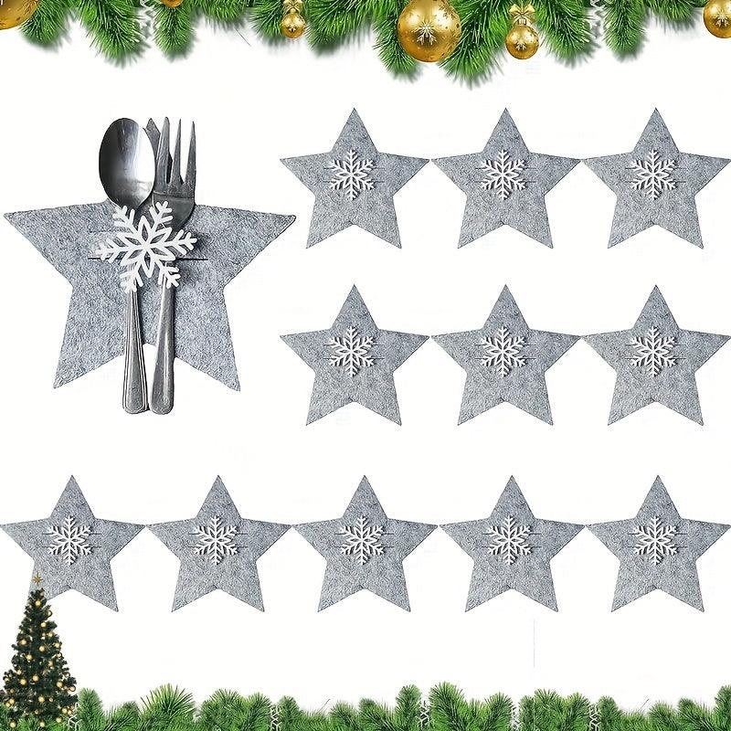 4pcs Christmas Tableware Holder Star Silverware Pockets