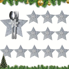 4pcs Christmas Tableware Holder Star Silverware Pockets