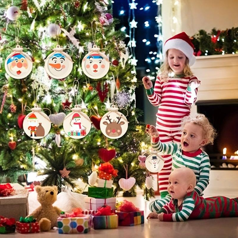 10pcs Round Wooden Ornaments 10.92cm Unfinished DIY Christmas Hang
