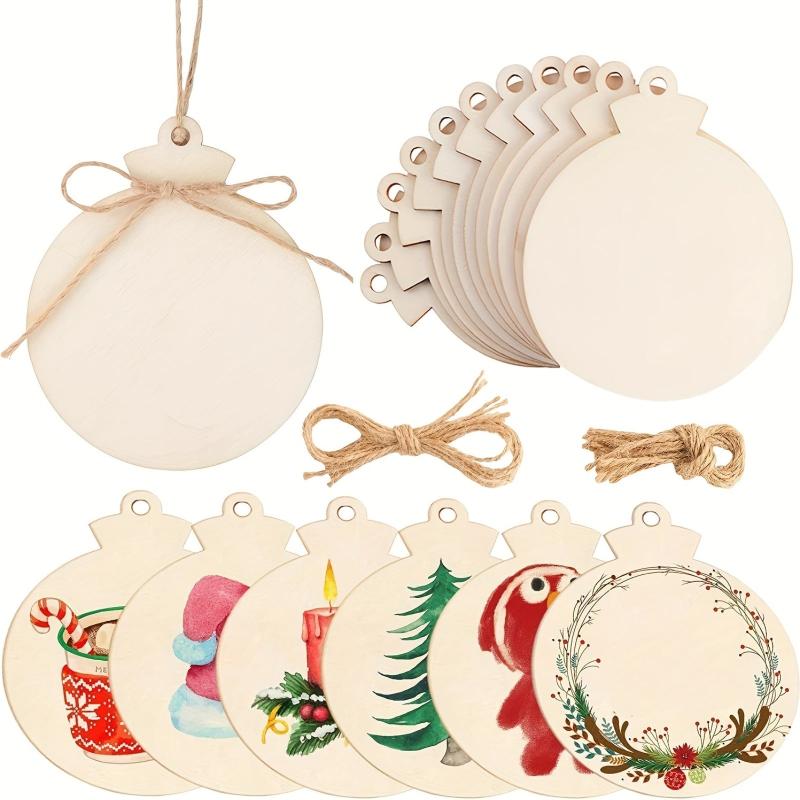 10pcs Round Wooden Ornaments 10.92cm Unfinished DIY Christmas Hang