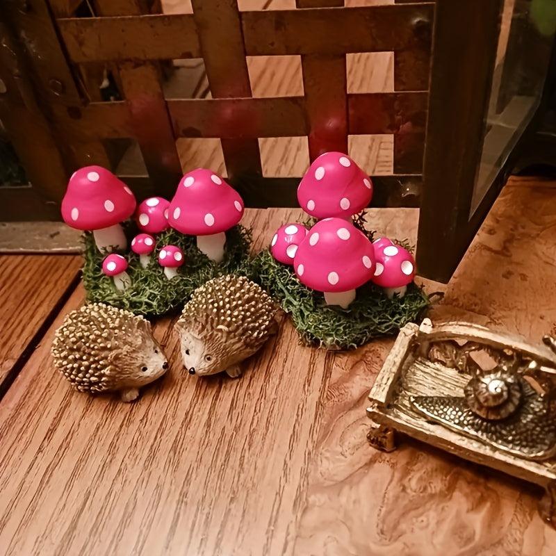 6pcs Fairytale Garden Animal Figurines Hedgehog Mushroom Flower Pots
