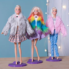 Winter Fur Vest Coat Dress Outfit For 11 Inch Dolls