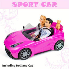 4pcs Doll Toys Cars 2 Seater Convertible Princess Doll Sports Car