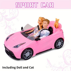 4pcs Doll Toys Cars 2 Seater Convertible Princess Doll Sports Car