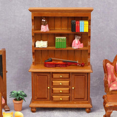 Retro Bookcase Toy House Mini Furniture Double Door Display Cabinet