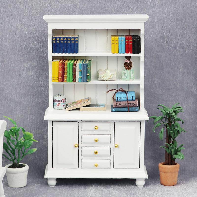 Retro Bookcase Toy House Mini Furniture Double Door Display Cabinet