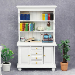 Retro Bookcase Toy House Mini Furniture Double Door Display Cabinet