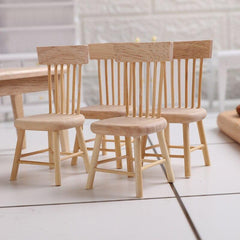 Wooden Dining Table and Chairs Set for Dollhouse Decor