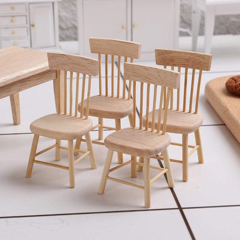 Wooden Dining Table and Chairs Set for Dollhouse Decor