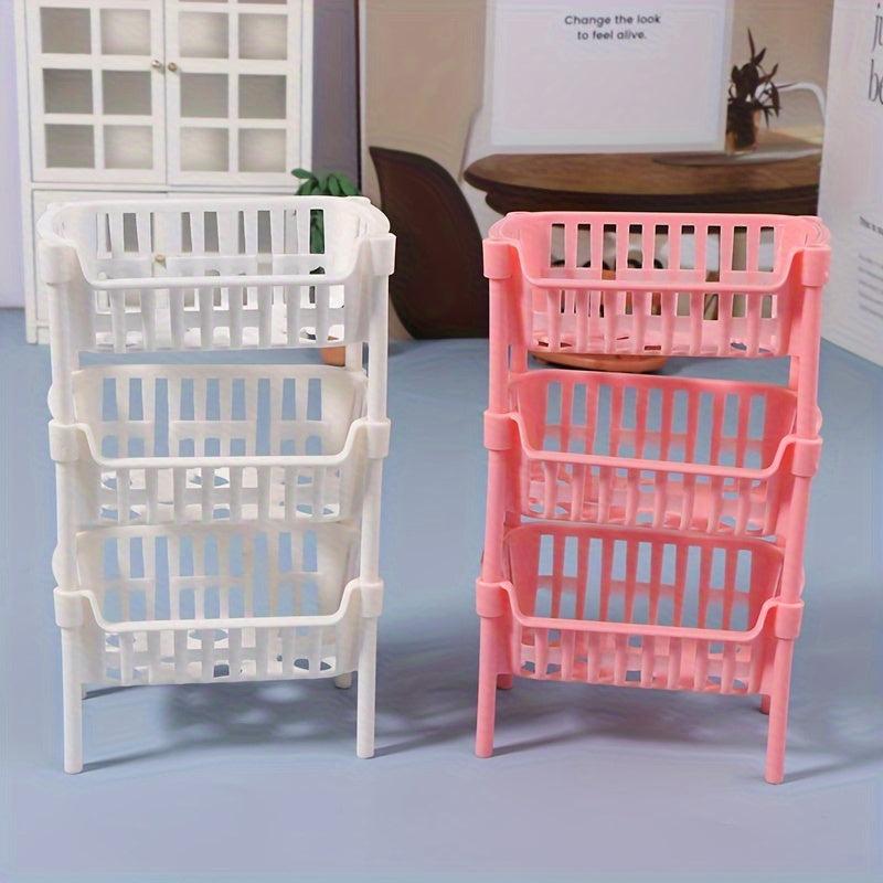Mini Dollhouse Storage Basket Shelf Decoration