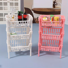 Mini Dollhouse Storage Basket Shelf Decoration