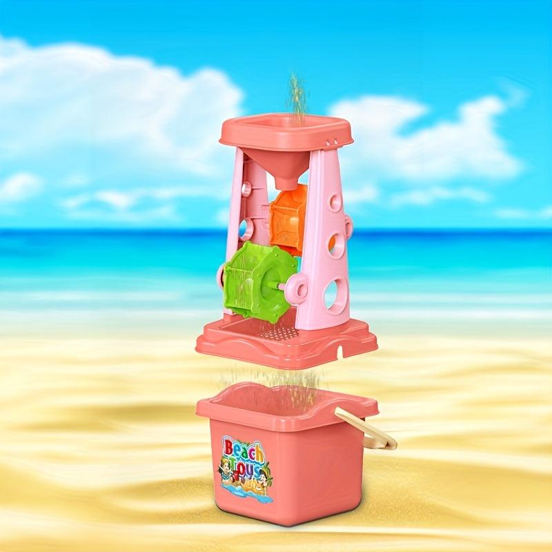 Beach Toy Car Set with Shovel, Bucket, Hourglass, Sand Pool