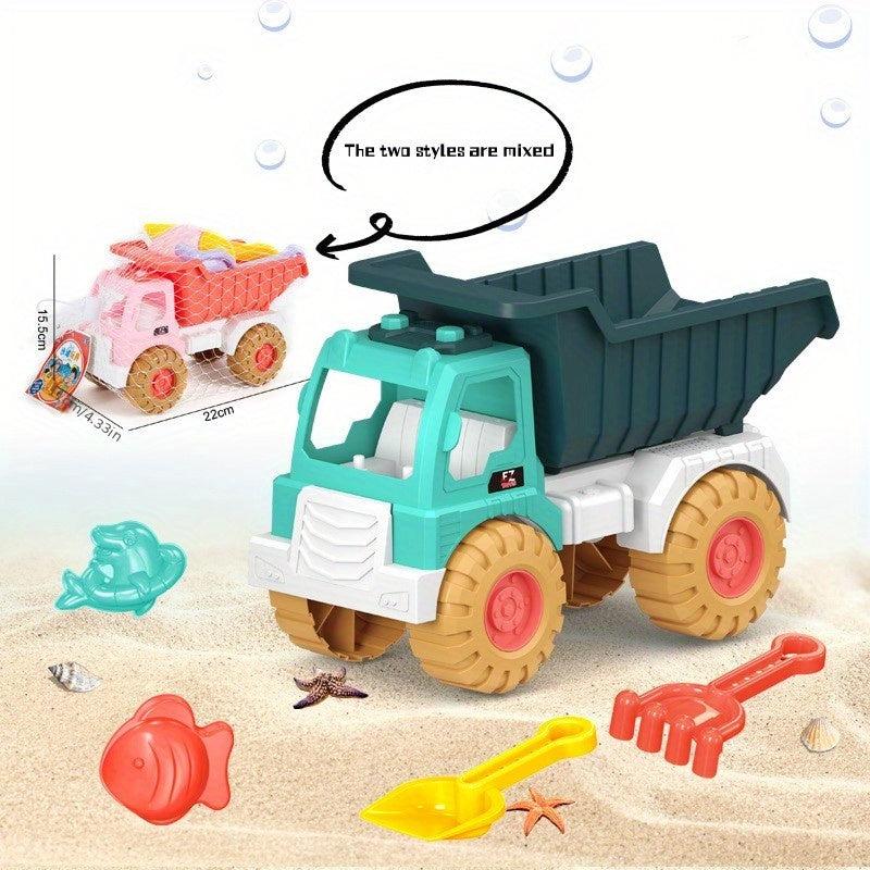 Beach Toy Car Set with Shovel, Bucket, Hourglass, Sand Pool