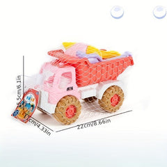 Beach Toy Car Set with Shovel, Bucket, Hourglass, Sand Pool