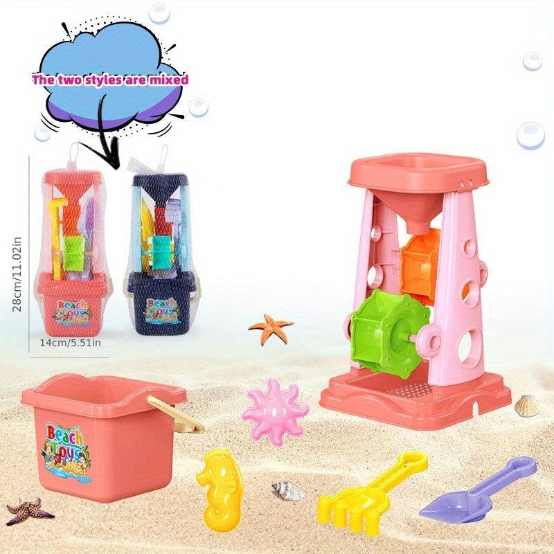 Beach Toy Car Set with Shovel, Bucket, Hourglass, Sand Pool
