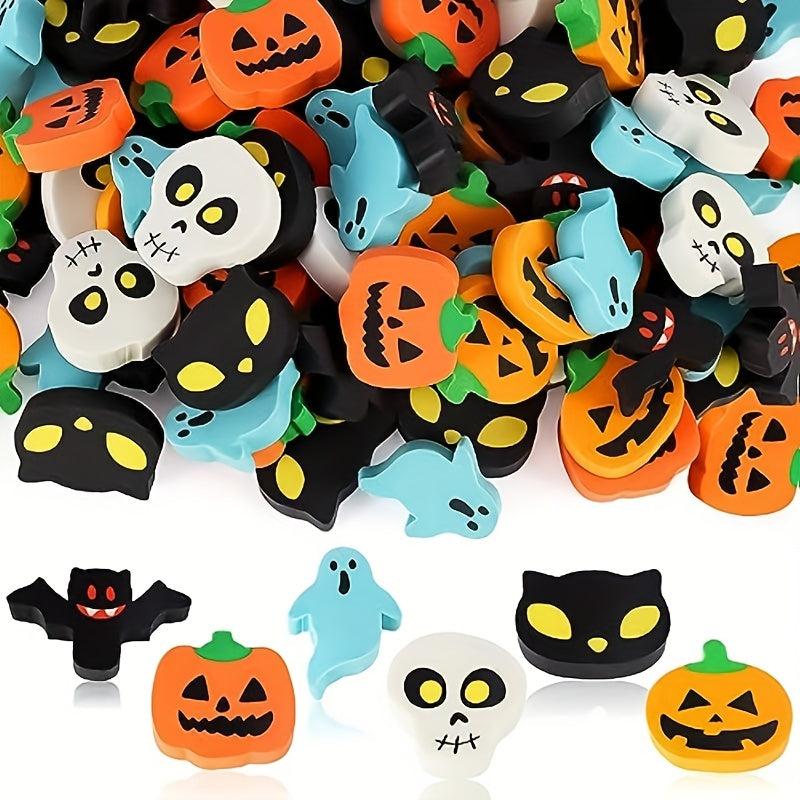 50pcs Halloween Erasers Bulk Pumpkin Ghost Skull Bat Erasers For Trick Or Treat