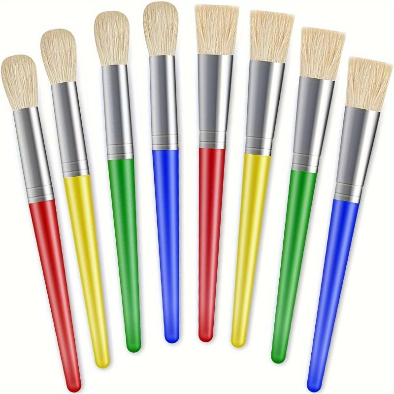 8pcs Kindergarten Paint Brushes Easy Clean Hold Round Flat Acrylic Brushes