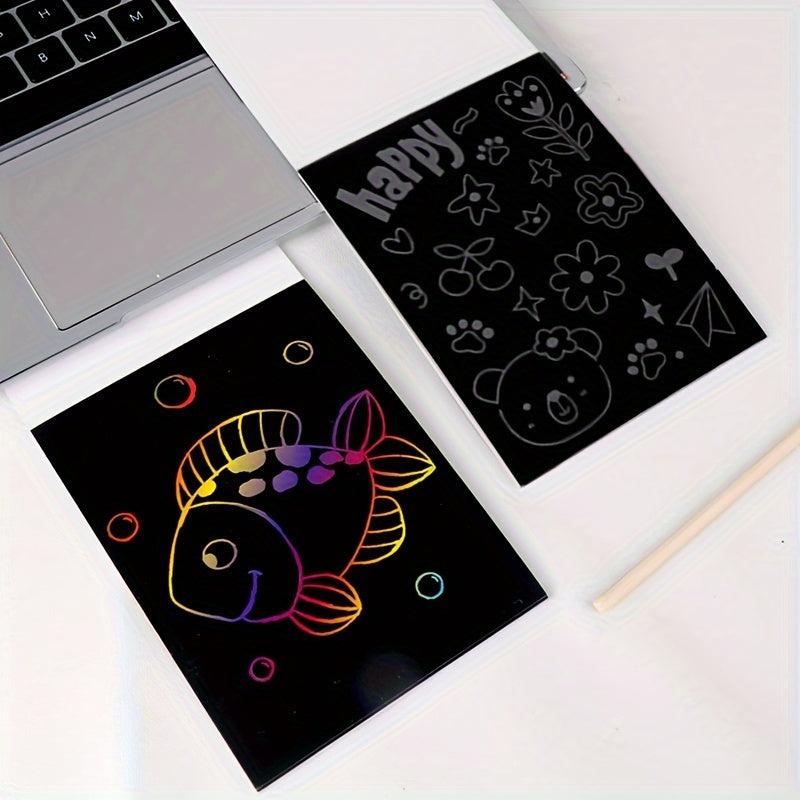 Rainbow Scratch Paper Set Magic Art Craft Supplies Painting Mat DIY Toy