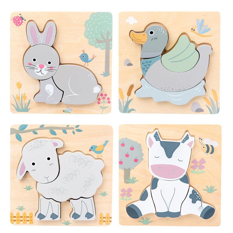 Wooden Cartoon Animal Plane Puzzle for Kids
