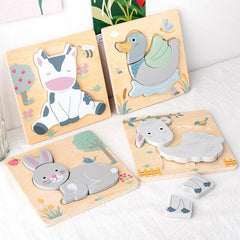 Wooden Cartoon Animal Plane Puzzle for Kids
