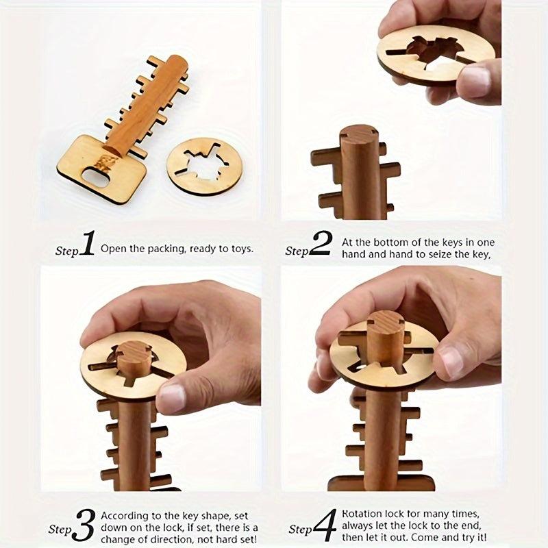 Wooden Toy Unlock Puzzle Key Lock Educational Toy