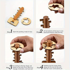 Wooden Toy Unlock Puzzle Key Lock Educational Toy