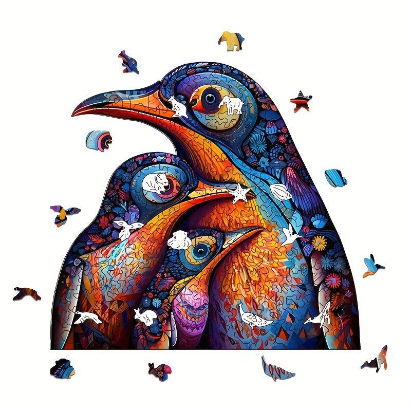 Penguins Wooden Puzzle Animal Shape Adult Toy