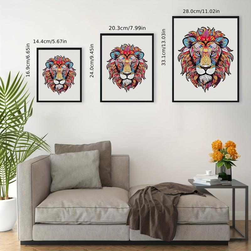 Wooden Lion Head Puzzle Stress Relief Toy Home Decor