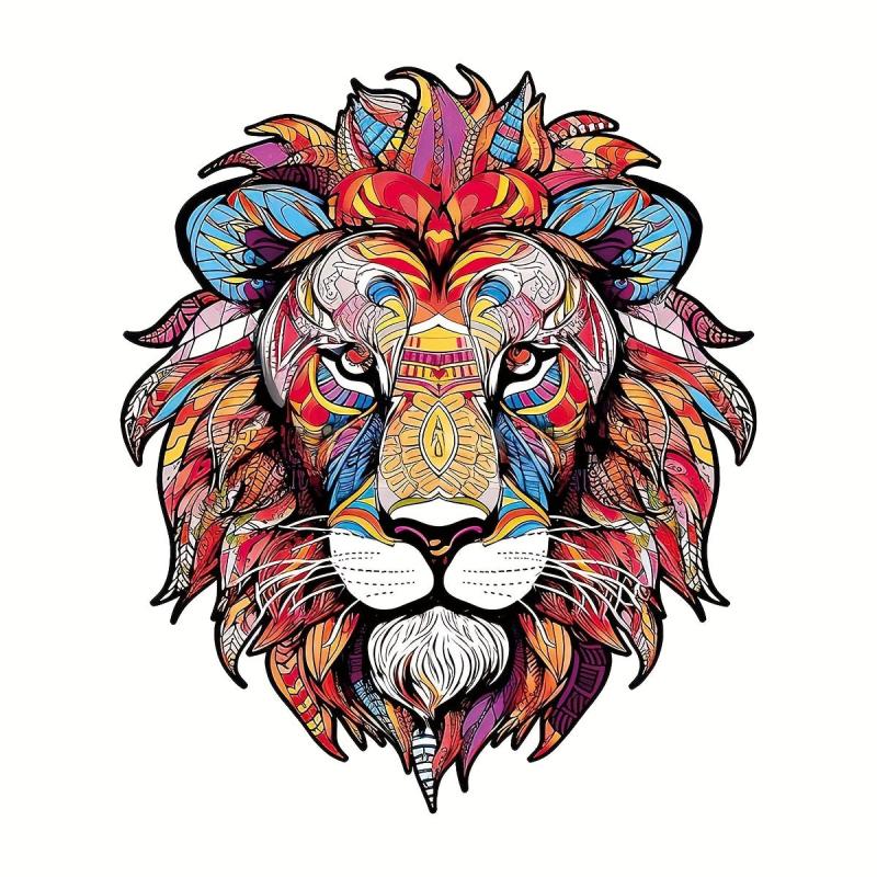 Wooden Lion Head Puzzle Stress Relief Toy Home Decor