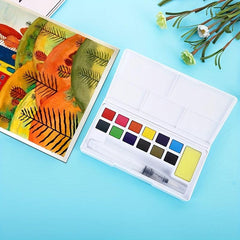12 Colors Solid Watercolor Set For Adults, Portable Painting Kit