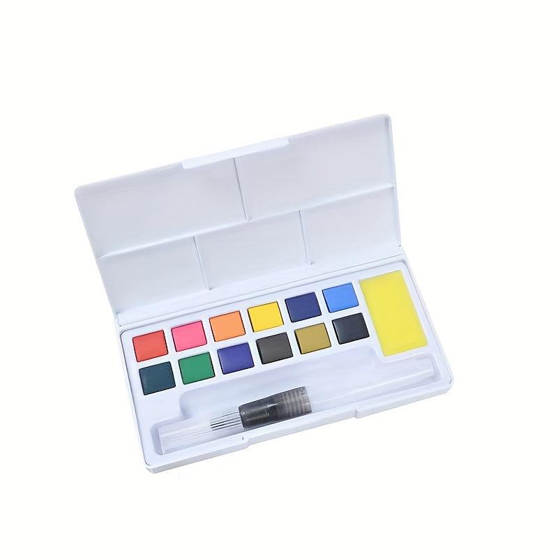 12 Colors Solid Watercolor Set For Adults, Portable Painting Kit