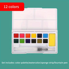 12 Colors Solid Watercolor Set For Adults, Portable Painting Kit