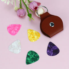 Guitar Pick Storage Bag with 5 Celluloid Picks or Metal Pick Case Keychain