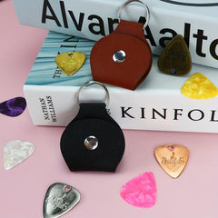 Guitar Pick Storage Bag with 5 Celluloid Picks or Metal Pick Case Keychain