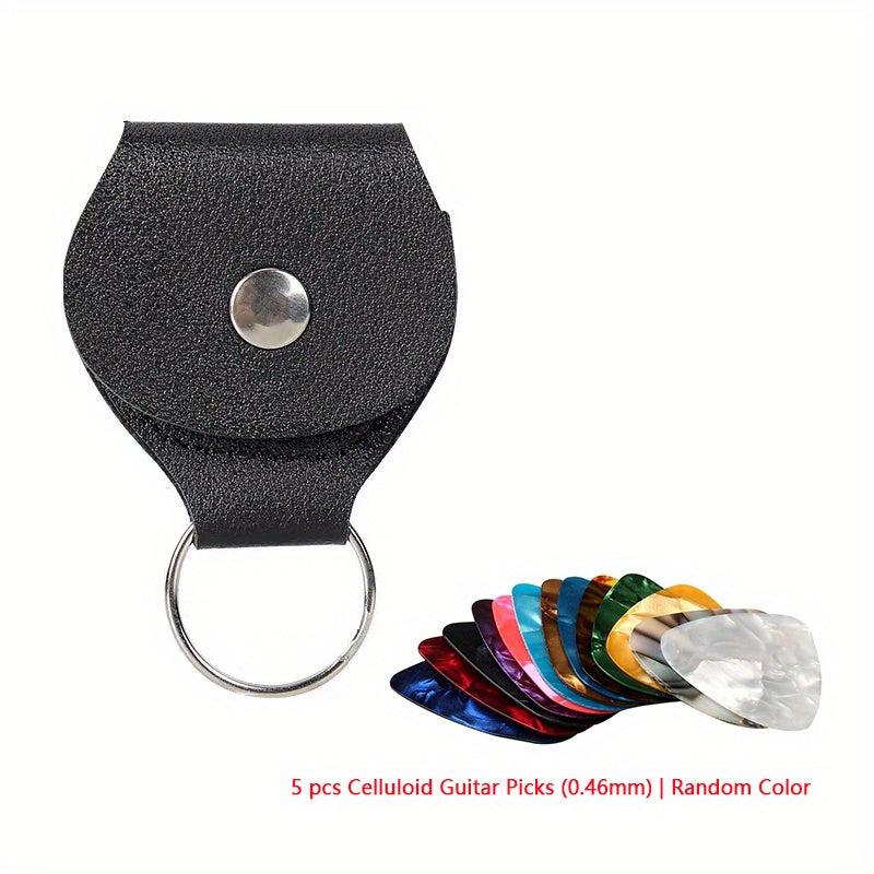 Guitar Pick Storage Bag with 5 Celluloid Picks or Metal Pick Case Keychain