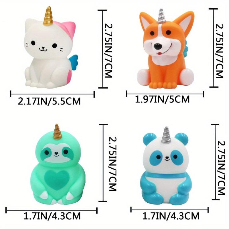 4Pcs Unicorn Bath Toys Light Up Floating Rubber Toys