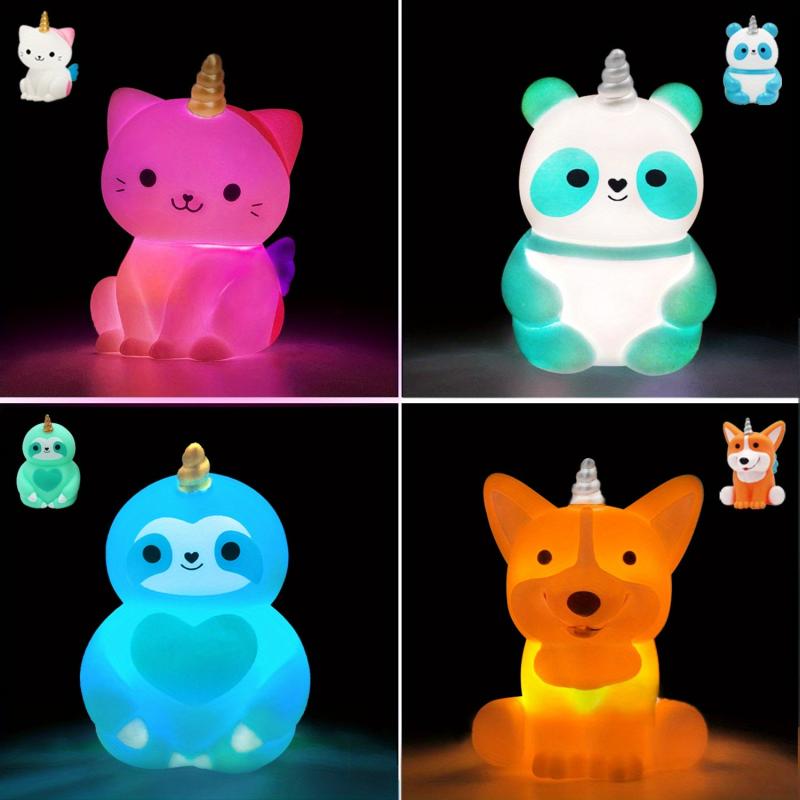 4Pcs Unicorn Bath Toys Light Up Floating Rubber Toys