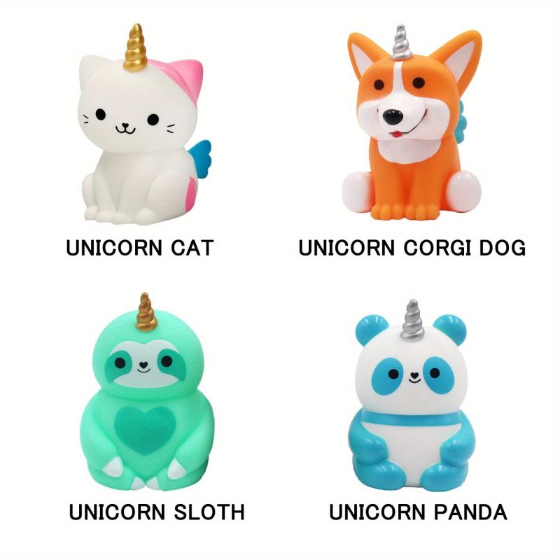 4Pcs Unicorn Bath Toys Light Up Floating Rubber Toys